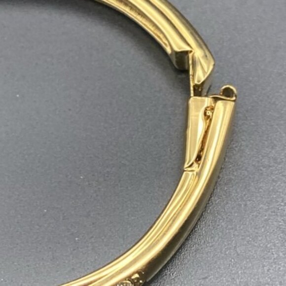 Swarovski Bangle Bracelet Hinged Oval Yellow Gold Plated Crystal Swan Signed - Picture 4 of 11